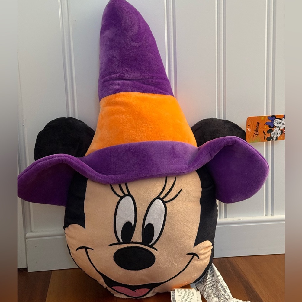 Disney Minnie Mouse Halloween Purple Witch Hat Plush Pillow New 18x 24